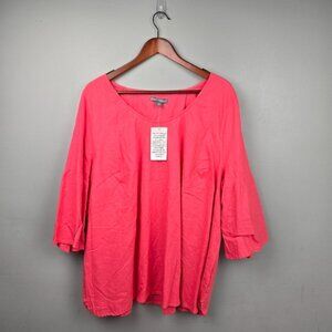 JESSICA LONDON Linen Blend Flowy Blouse 3/4 Sleeve Pink Womens Plus Size 24W
